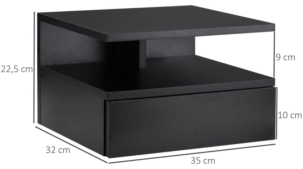 Conjunto de 2 Mesinhas de Cabeceira Flutuantes - Preto - Design Modern