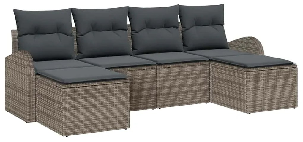 Sofá de Jardim de 6 Peças com Almofadas Cinza em Rattan