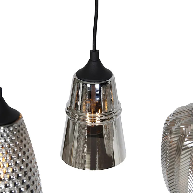 Candeeiro de suspensão Art Deco preto com vidro fumê 8 luzes - Hanne Art Deco