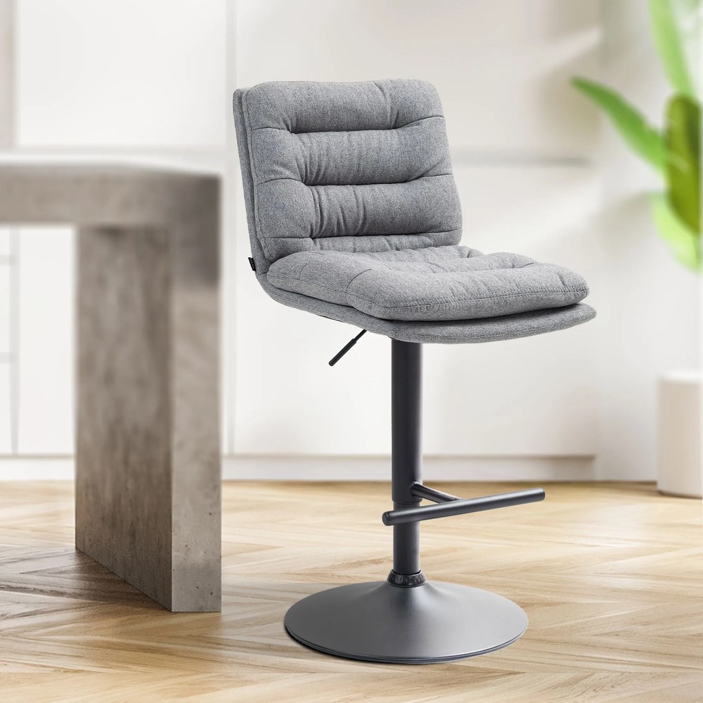 Banco de bar Damar em tecido com estrutura preta 94-116 x 42 x 56 cm Cinzento