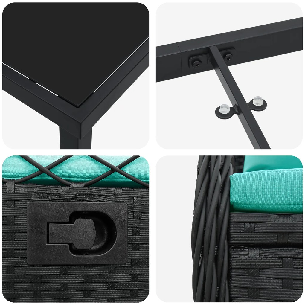 Conjunto de Jantar de Jardim de 7 Peças Preto Rattan Poliéster