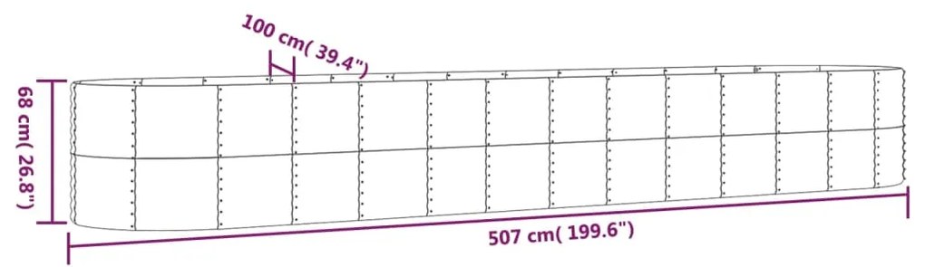 Canteiro elevado jardim 507x100x68 aço revestido a pó prateado