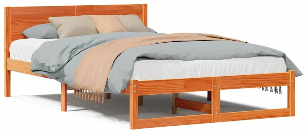 Cama Marrom Encerado Madeira de Pinho Sólido 140 x 190 cm Durável