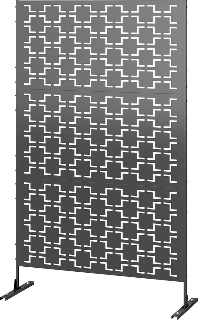 Biombo Corta-Vista Decorativo para Exterior, 122 x 45 x 198 cm, Padrão Geométrico Vazado, Preto