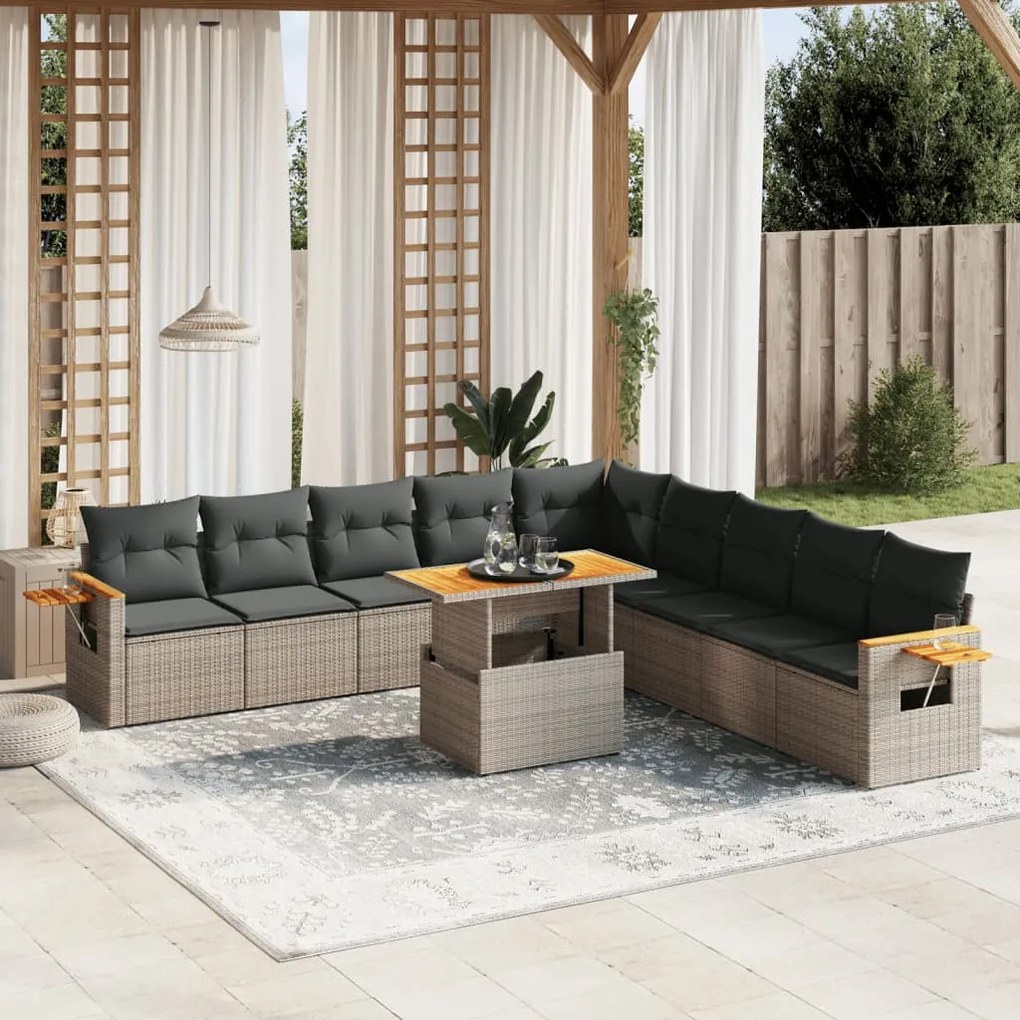 vidaXL 11 pcs conjunto sofás de jardim c/ almofadões vime PE cinzento
