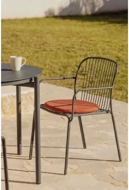 Pack De 2 Cadeiras De Jardim Com Apoios De Braços Em Aço Anerina Cinza Grafito & Terracota - Sklum