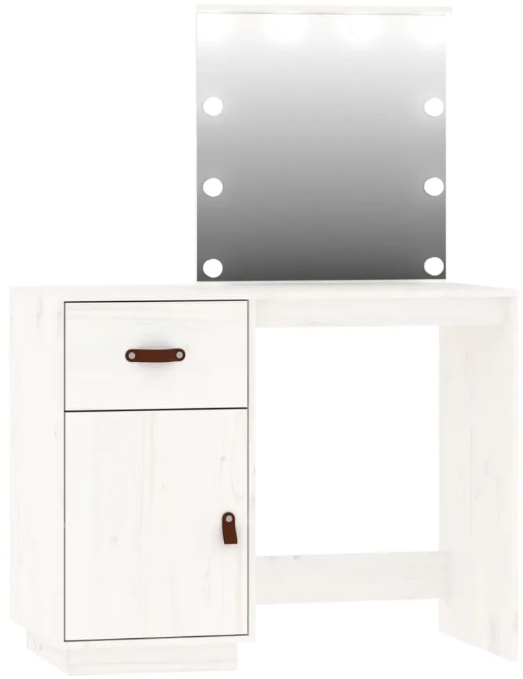 Conjunto de toucador com luzes LED pinho maciço branco