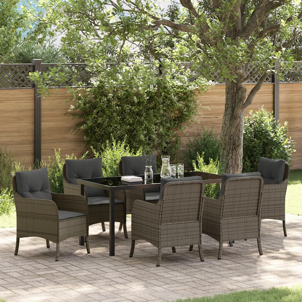 vidaXL Conjunto de Jantar de Jardim 7 peças com Almofadas Cinzentas de Vime PE