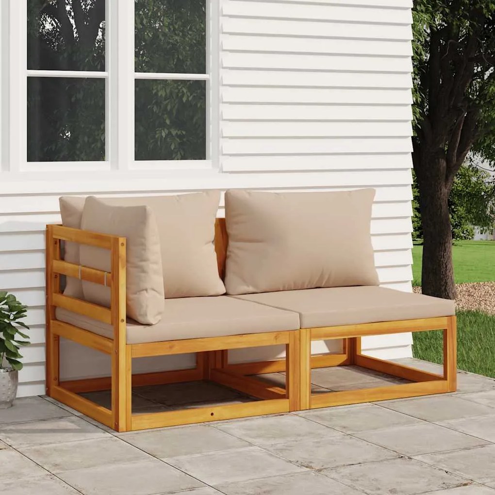 vidaXL 2 pcs conjunto de sofás de jardim c/ almofadões acácia maciça