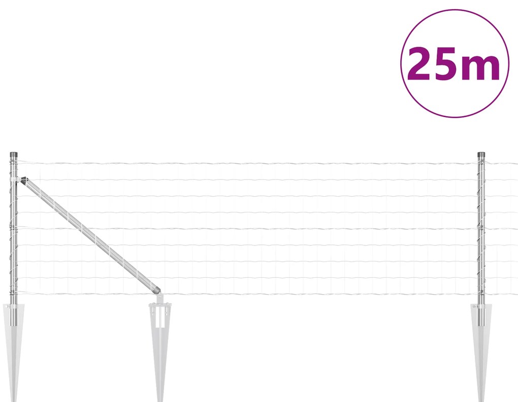 Cerca Euro com 13 Postes de Ponta 0.6x25 m Aço Galvanizado