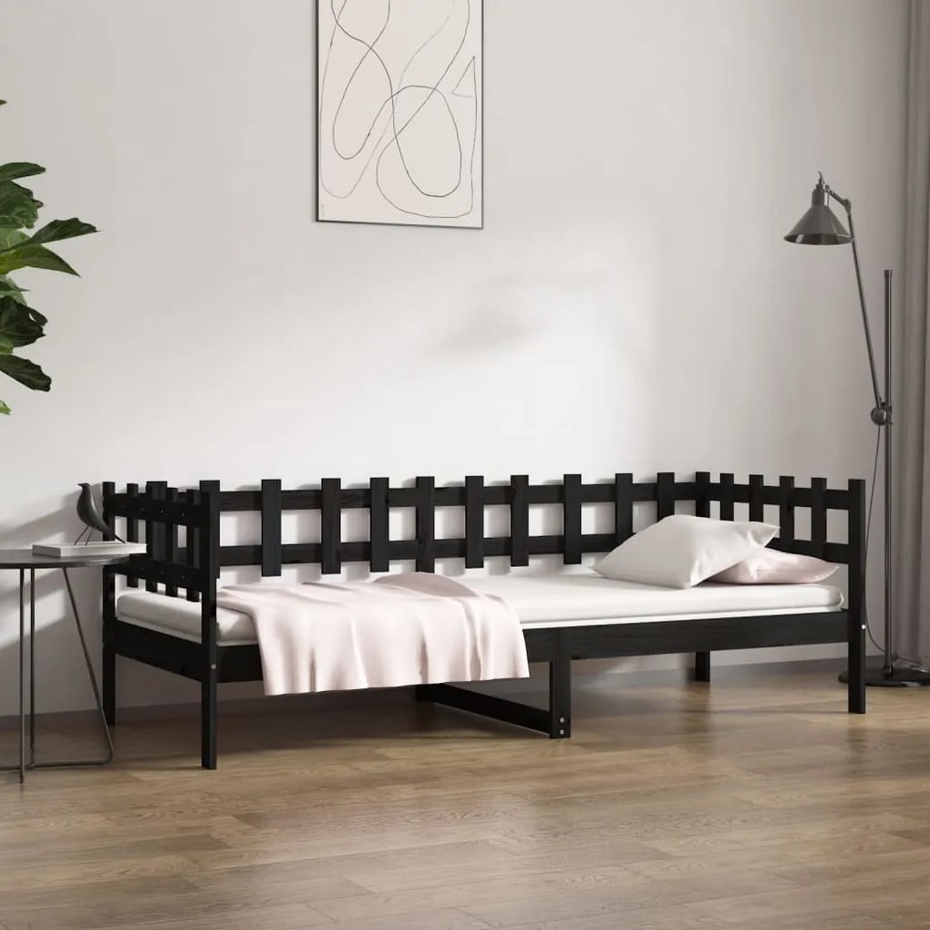 820765 vidaXL Sofá-cama 90x190 cm madeira de pinho maciça preto