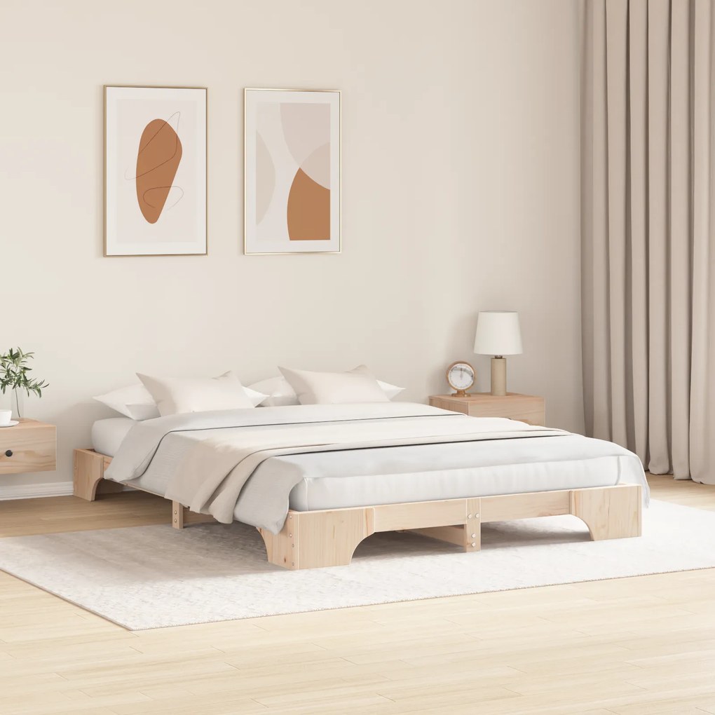 Estrutura de Cama Natural Madeira de Pinho Sólido 140 x 200 cm
