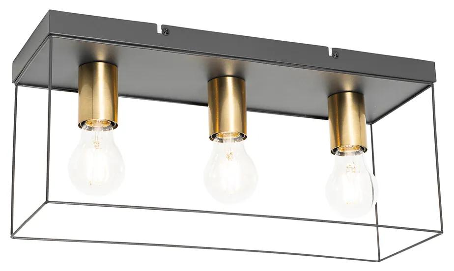 Candeeiro de teto minimalista preto com 3 luzes douradas - Kodi Moderno