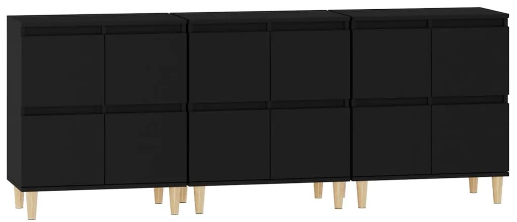 Aparadores 3 pcs 60x35x70 cm derivados de madeira preto