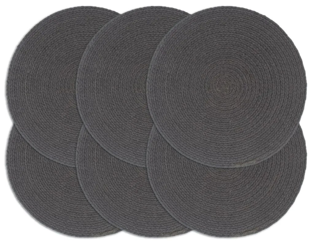 Individuais mesa 6 pcs algodão liso 38 cm redondo cinza-escuro