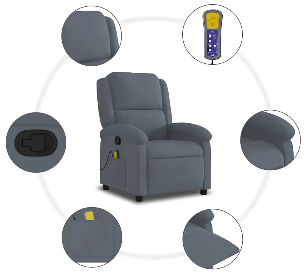 Poltrona de massagens reclinável veludo cinzento-escuro
