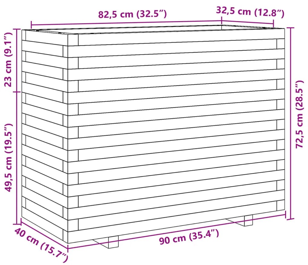 Vaso/floreira de jardim 90x40x72,5 cm pinho maciço branco