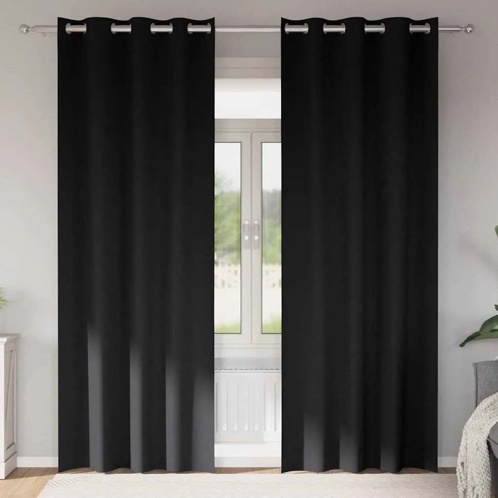 vidaXL Cortinas Blackout com Argolas 2 pcs Preto 260 x 140 cm