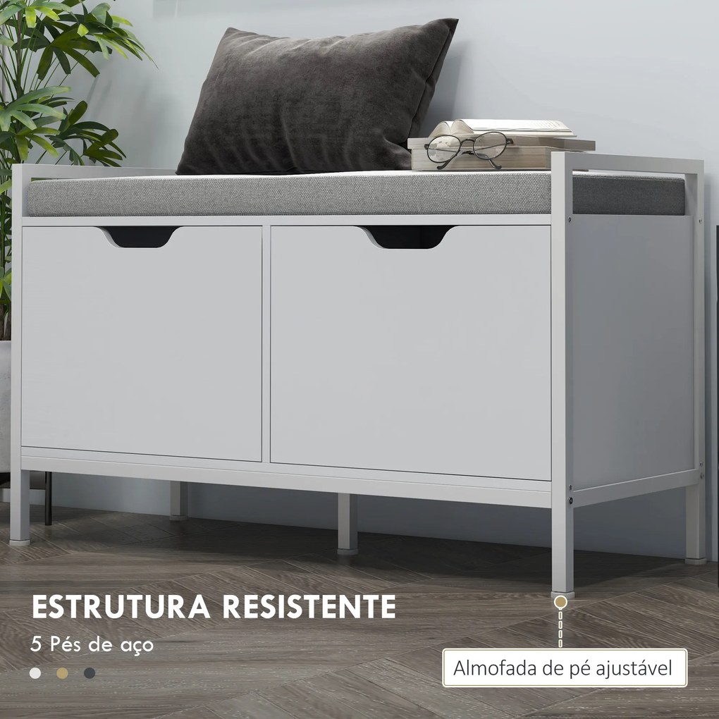 Banco Sapateira para Entrada com Assento Almofadado Amovível para 4 Pares de Sapatos 84x35x50 cm Branco