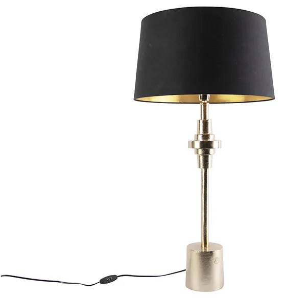 Candeeiro de mesa Art Deco dourado e preto com abajur de algodão 45 cm - Diverso Art Deco