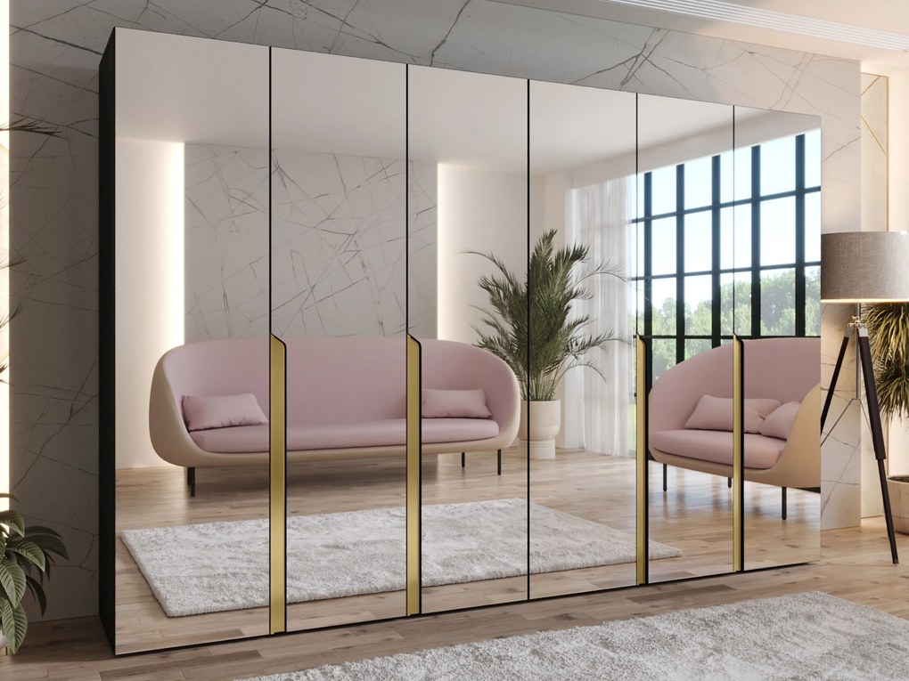 Roupeiro Hartford 593, Preto, Dourado, 202x300x52cm, 210.5 kg, Portas para roupeiro: Com dobradiças