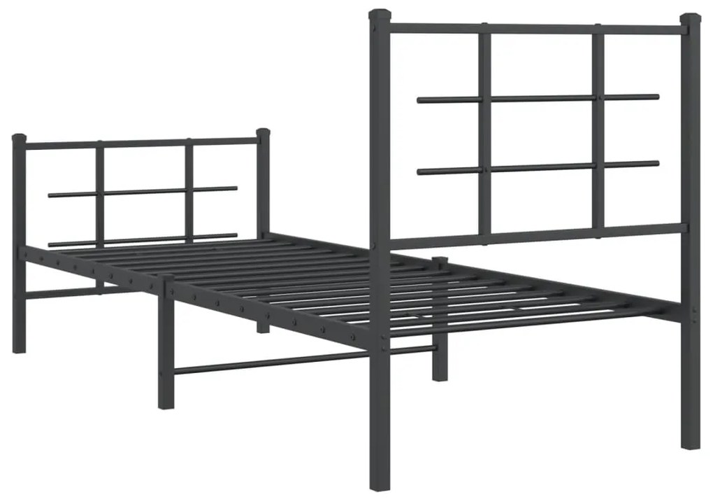 Estrutura de cama com cabeceira e pés 75x190 cm metal preto
