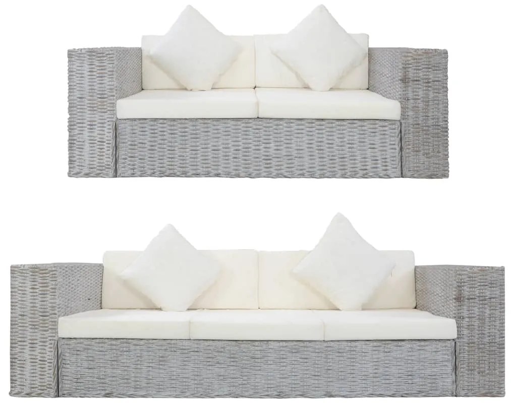 vidaXL 2 pcs conjunto de sofás com almofadões vime natural cinzento