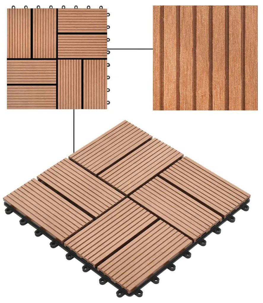Ladrilhos de pavimento 11 pcs WPC 1m² 30x30 cm castanho
