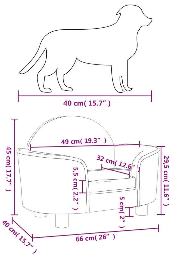 Cama para cães 66x40x45 cm veludo cor creme