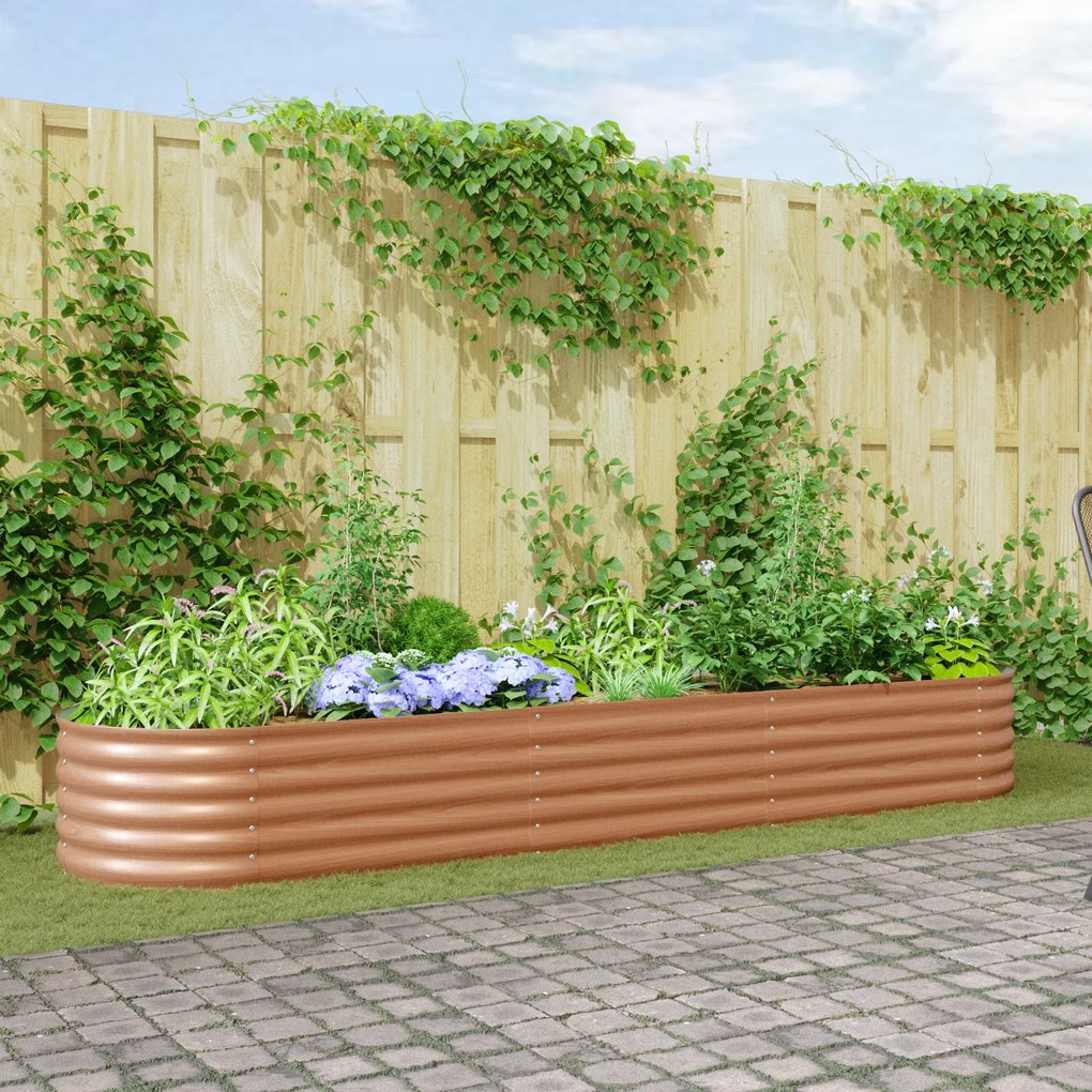 vidaXL Cama de Jardim Elevada Castanha com Look de Madeira 320x80x44 cm Aço
