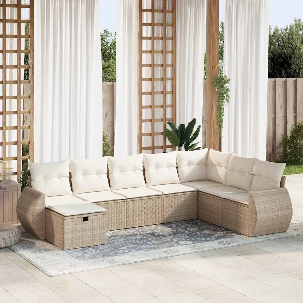 vidaXL 8 pcs conjunto de sofás p/ jardim com almofadões vime PE bege