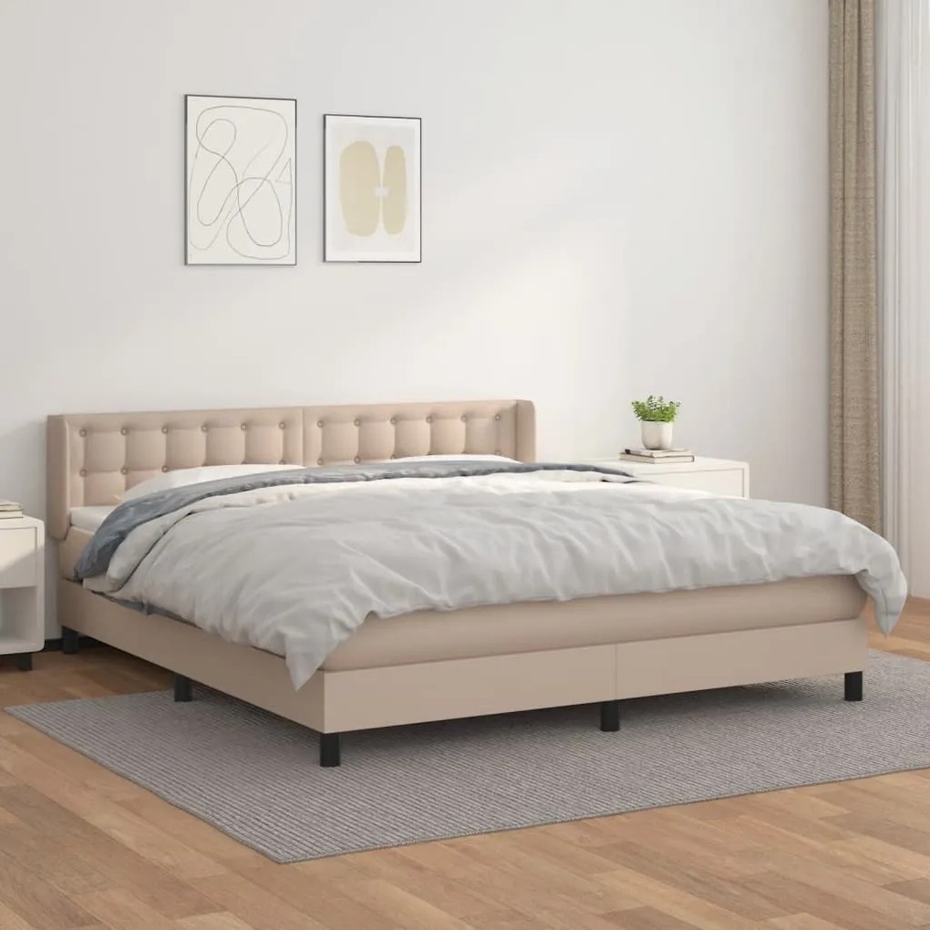 vidaXL Cama com molas/colchão 160x200 cm couro artificial cappuccino