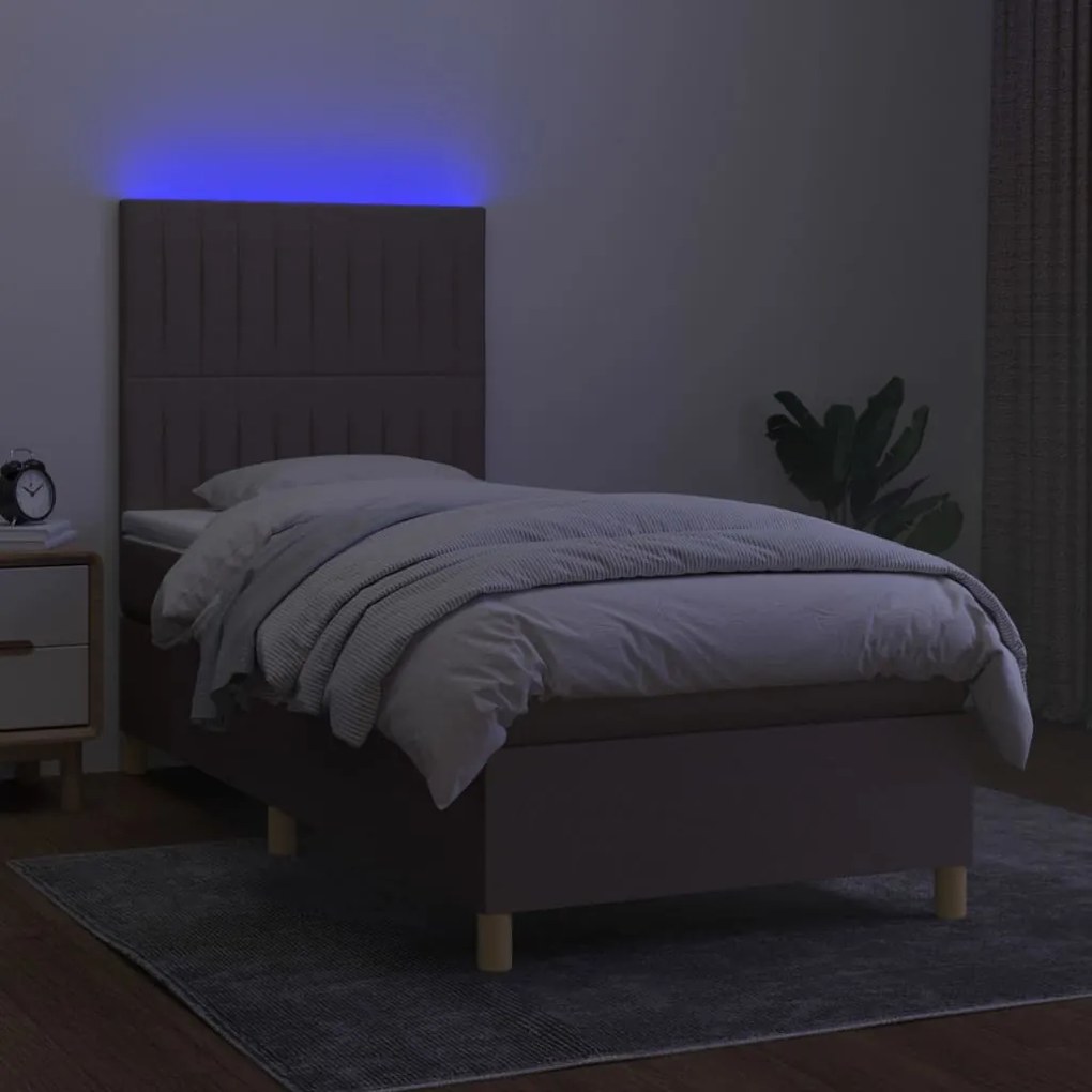 Cama box spring + colchão/LED 80x200cm tecido cinza-acastanhado