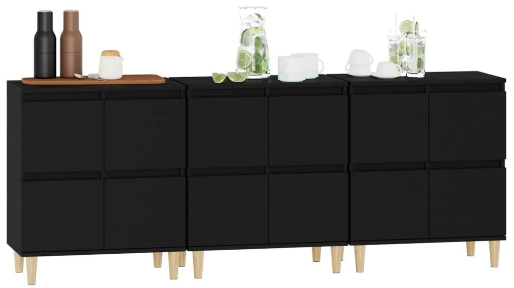 Aparadores 3 pcs 60x35x70 cm derivados de madeira preto