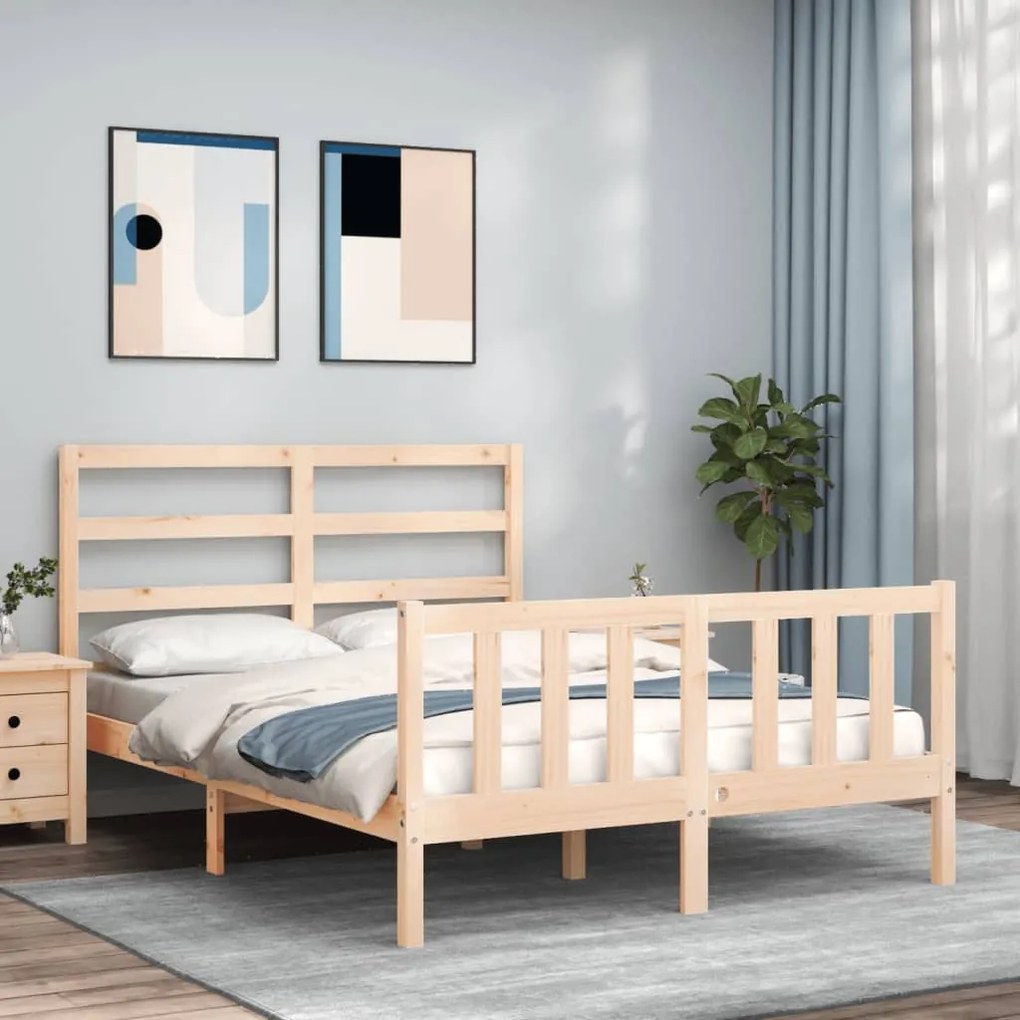 vidaXL Estrutura de cama de casal com cabeceira madeira maciça