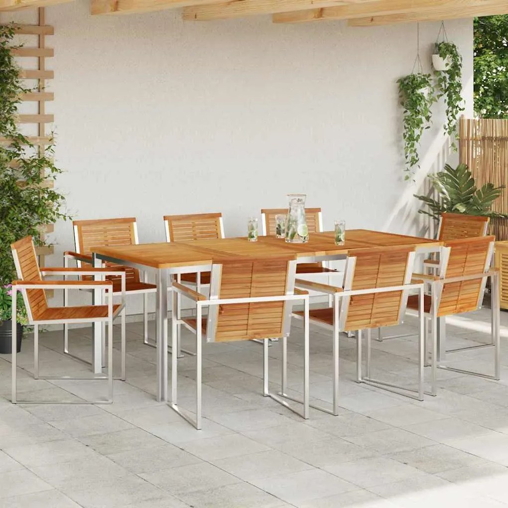 Conjunto de Jantar para Jardim vidaXL de 9 Peças em Madeira de Teca Ma
