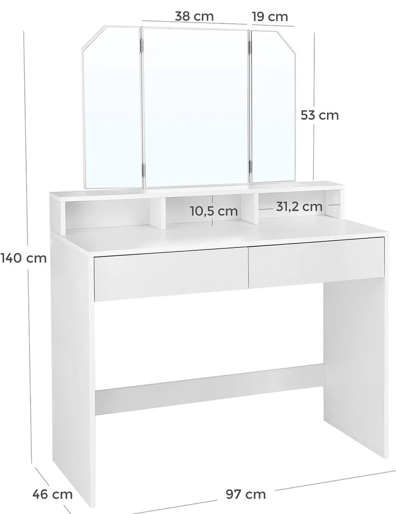 Toucador com espelho rebatível e 2 gavetas (Banco não incluído) 100 x 40 x 142 cm branco