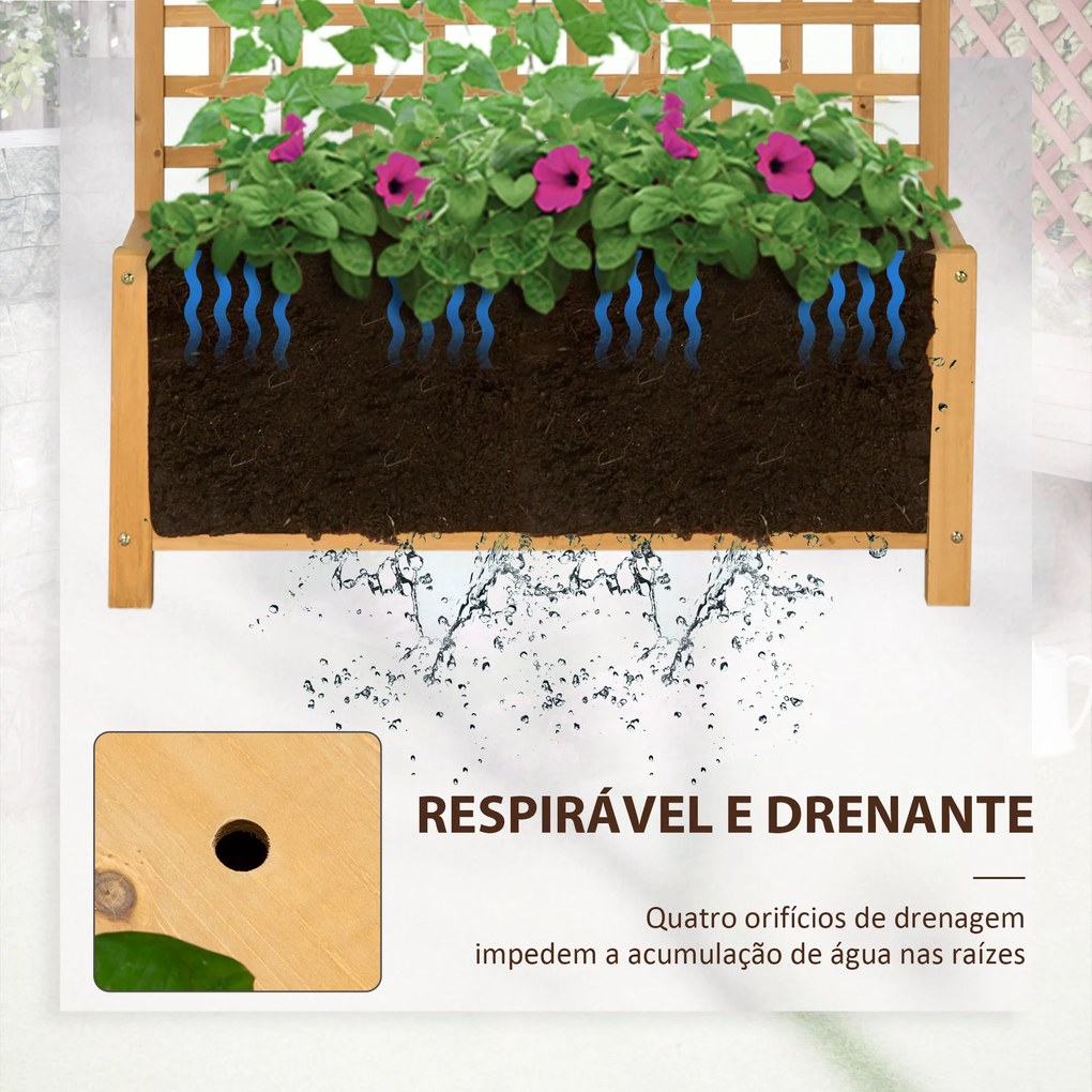 Outsunny Floreira com Treliça de Madeira Caixa de Plantio com Suporte para Plantas Trepadeiras para Cultivo de Plantas Flores para Pátio Terraço Varanda 90x45x183cm Madeira