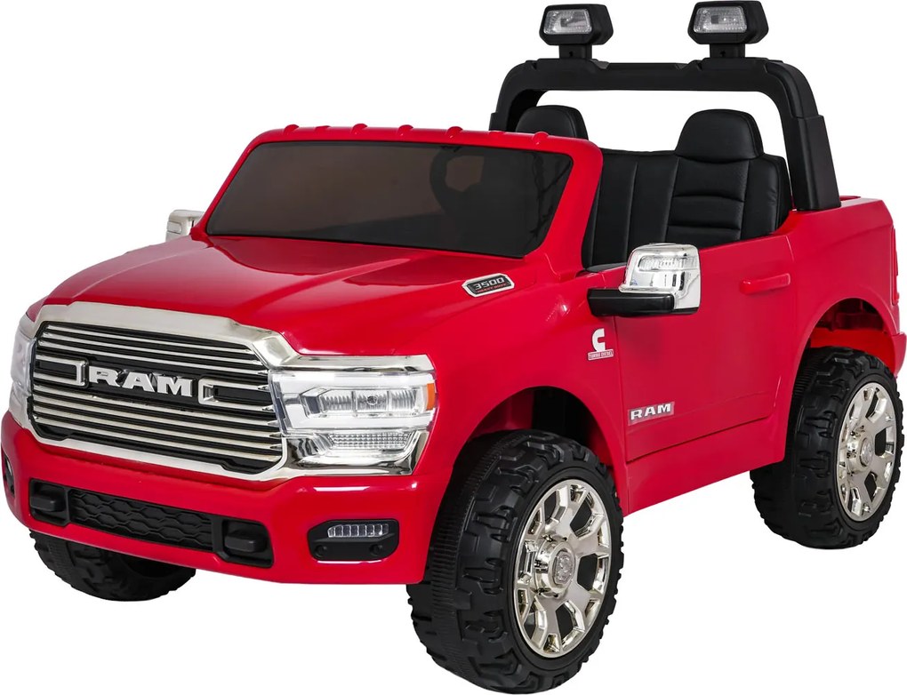 Jipe elétrico para Crianças 24V RAM 3500 Rodas de espuma EVA, assento Couro ecológico Vermelho
