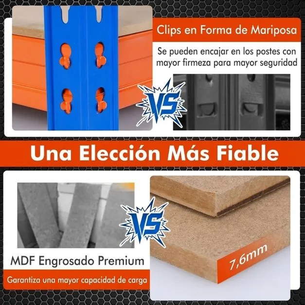 Estante metálica 181 x 61 x 203 cm multiusos de 4 níveis com prateleiras ajustáveis e capacidade para 2400 kg para casa, garagem ou cave  Laranja + Az