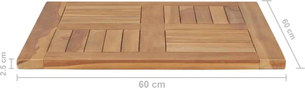 Tampo de mesa 60x60x2,5 cm madeira de teca maciça