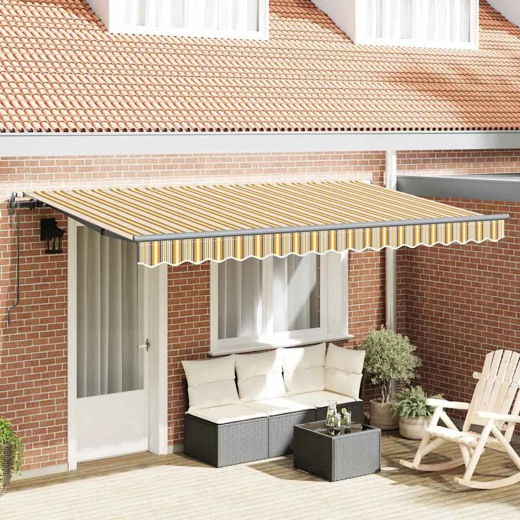vidaXL Toldo Retrátil Manual Amarelo e Laranja e Branco
