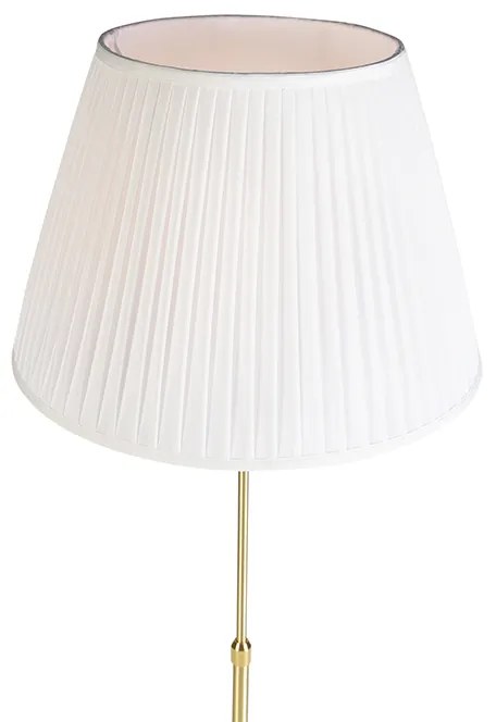 Candeeiro de pé dourado/latão com abajur plissado creme 45 cm - Parte Country / Rústico