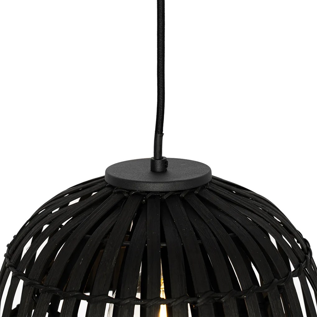 Candeeiro de suspensão oriental preto em bambu 3-luzes - Pua Oriental