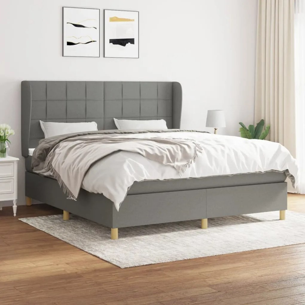 vidaXL Cama com molas/colchão 180x200 cm tecido cinzento-escuro