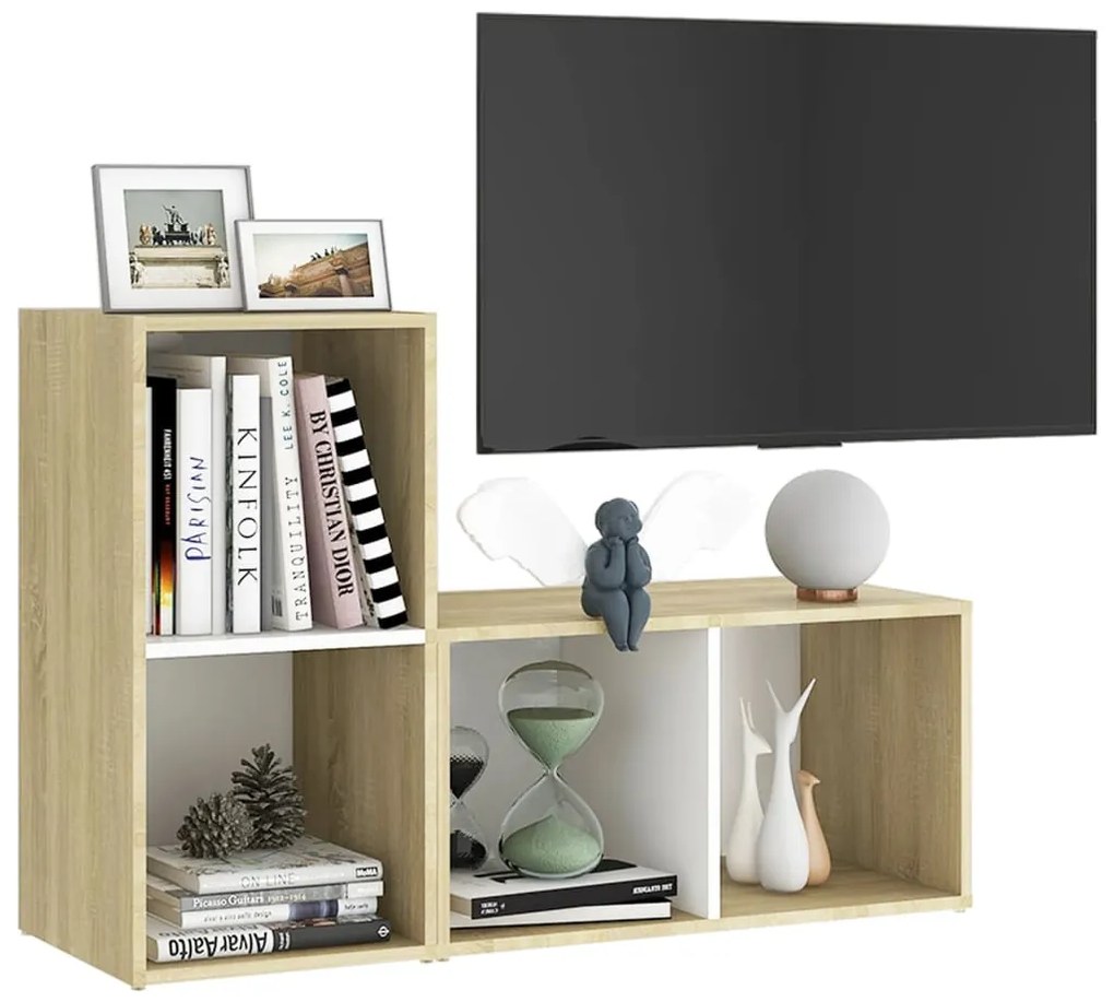 Móveis de TV 2 pcs 72x35x36,5cm contrap. branco/carvalho sonoma