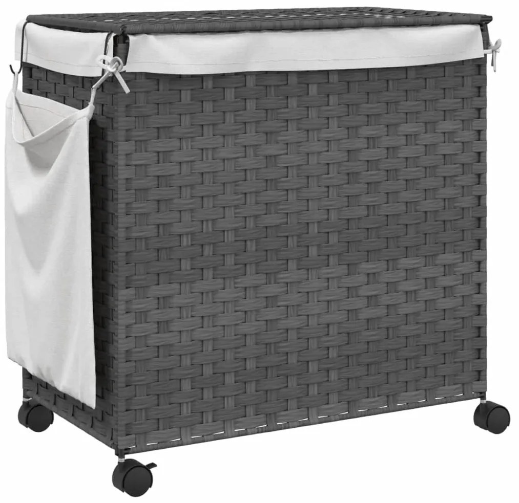 Cesto para roupa suja com rodas 60x35x60,5 cm vime cinzento