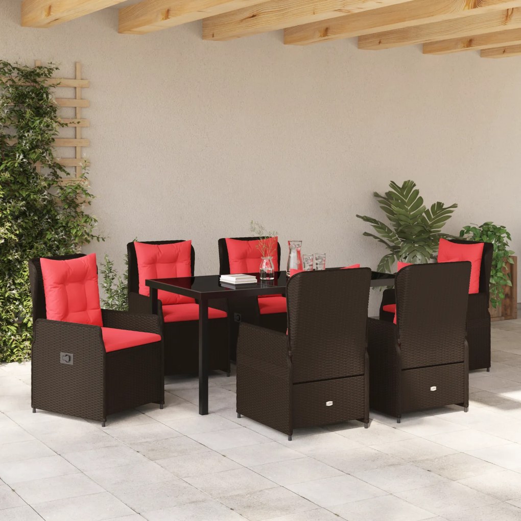 Conjunto de Jantar de Jardim 7 Peças Castanho Vime PE