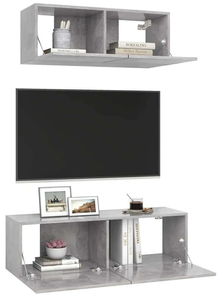 2 pcs conjunto de móveis de TV derivados madeira cinza cimento