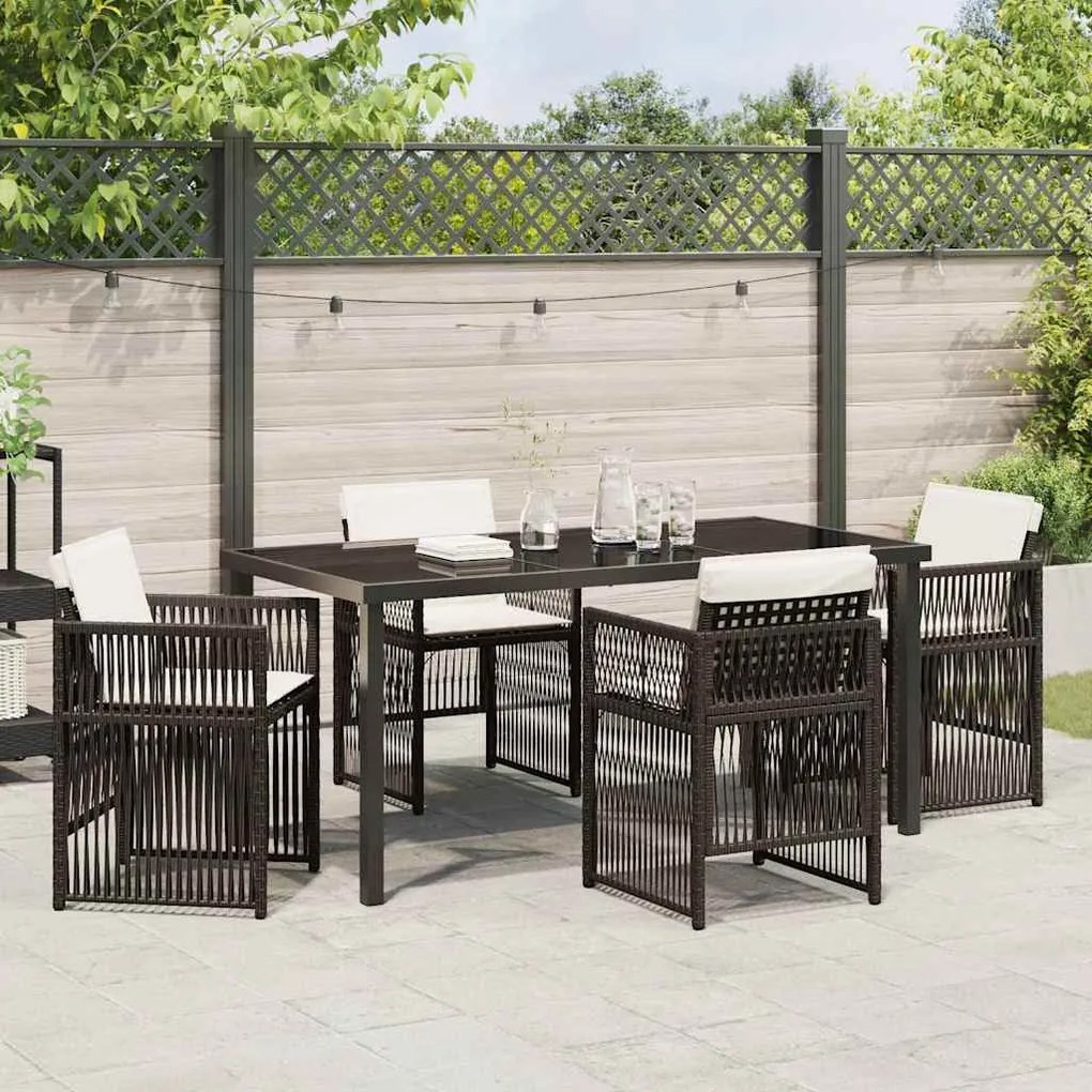 Conjunto de Jantar para Jardim 5 Peças com Almofadas Castanhas em Ratt